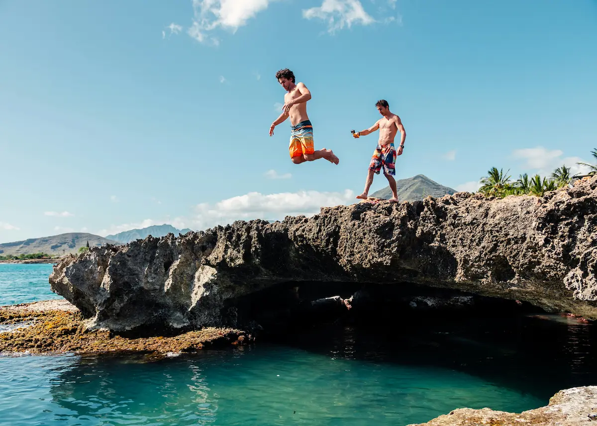 Jumping into the Ocean on a north shore private tour of Oahu